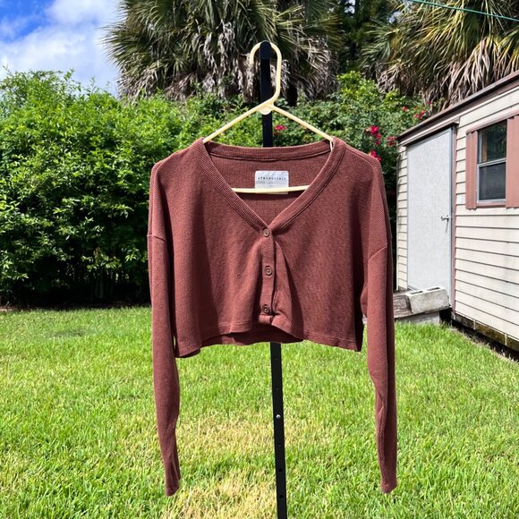 Aeropostale Brown Waffle Knit Oversize Thermal Crop Top Size XXS - Picture 1 of 7